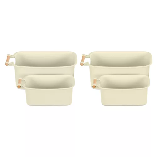 Set 4 cutii depozitare Navaris, cu maner din lemn, 37.8x21.4x14 cm si 28.5x16x10.5 cm, crem, lemn