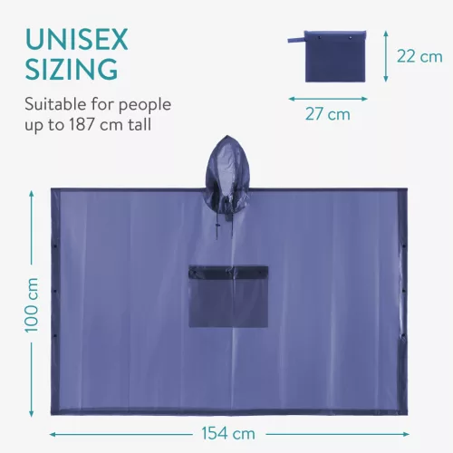 Poncho de ploaie Navaris unisex, 100x154 cm, impermeabil, albastru, EVA, 52203.01.17