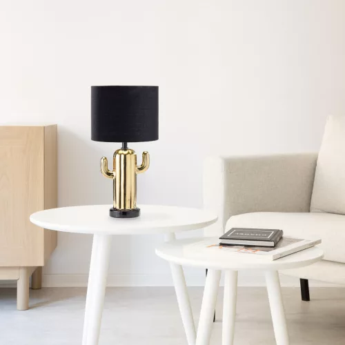 Lampa de masa Navaris, design cactus, 31 cm, dimmer integrat, priza EU, auriu, ceramica/metal