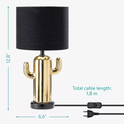 Lampa de masa Navaris, design cactus, 31 cm, dimmer integrat, priza EU, auriu, ceramica/metal