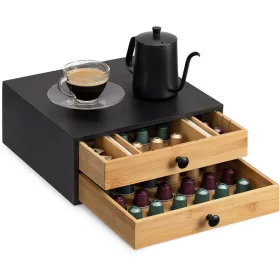   Suport capsule cafea din bambus Navaris cu 2 sertare, maro/negru, 58292.01