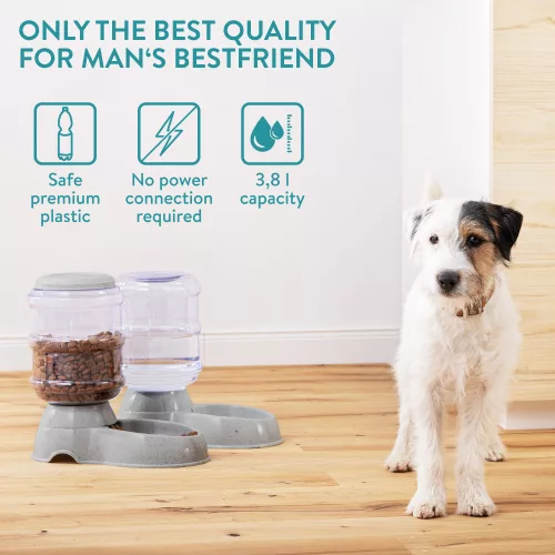 Set 1x Dispenser automat mancare si 1x Dispenser automat apa pentru Caini/Pisici, Gri, 3,8l, 48332.19