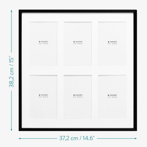 Rama foto colaj Navaris, 6 poze 10x15 cm, 38.2x37.2x2 cm, argintiu, sticla/aluminiu