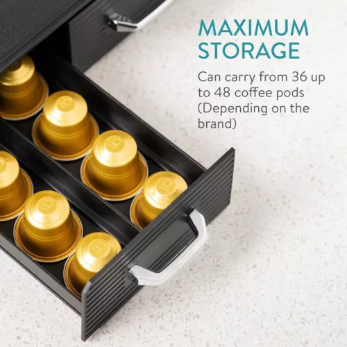 Set suport aparat cafea 3 sertare pentru capsule si organizator 2 sertare pentru consumabile Navaris, negru, 60824.01