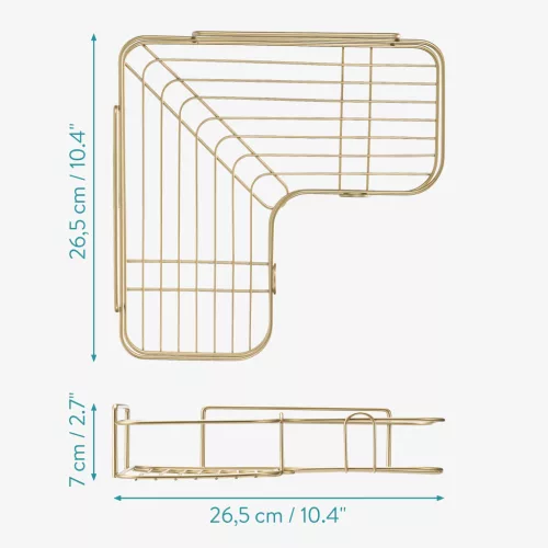 Set 2 rafturi dus colt Navaris, autoadezive, 26.5x26.5x7 cm, auriu, metal