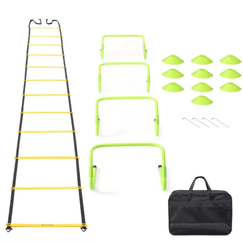 Set Navaris scara agilitate cu jaloane, 12 trepte, 6 m, conuri, geanta inclusa, 61118.06