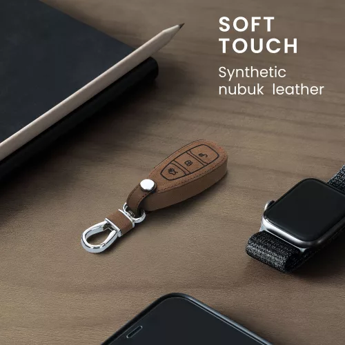 Husa Cheie Auto Kwmobile pentru Ford 3 Butoane, Maro/Negru, Piele ecologica, 54933.02