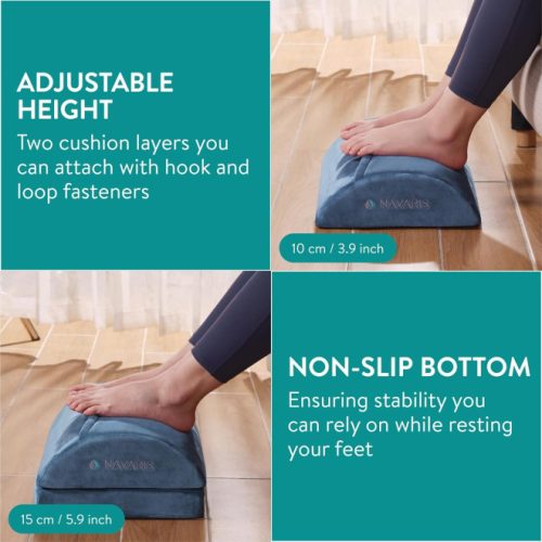 Perna de birou ergonomica Navaris cu buzunar de lana pentru incalzirea picioarelor, 45 x 30 x 15 cm, Albastru, 61463.02