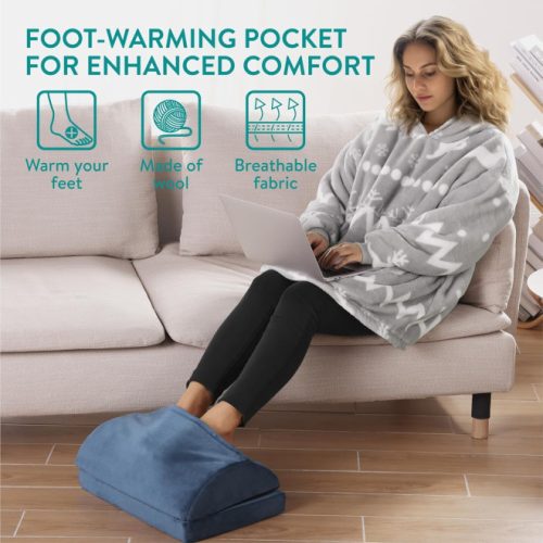 Perna de birou ergonomica Navaris cu buzunar de lana pentru incalzirea picioarelor, 45 x 30 x 15 cm, Albastru, 61463.02