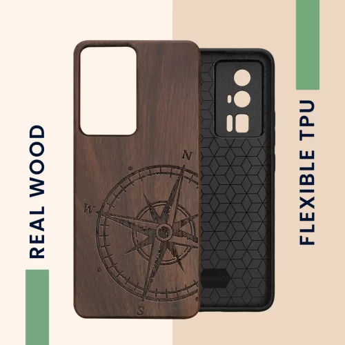 Husa Kwmobile pentru Poco F5 Pro, Maro, Lemn/Silicon, 61662.01