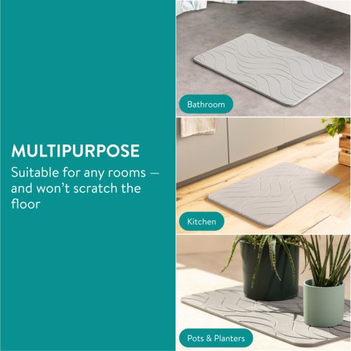 Covoras baie piatra diatomita Navaris, uscare rapida, 60x39 cm, antiderapant, ivoriu, negru, piatra