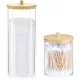 Organizator cosmetice, dischete demachiante si betisoare urechi, transparent, 2 compartimente, plastic/bambus, Navaris, 59140.03