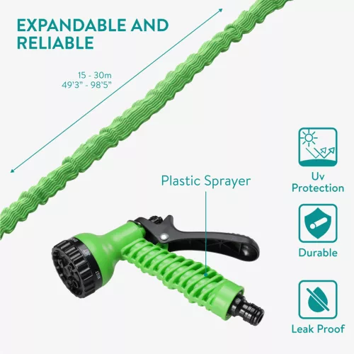 Furtun de gradina extensibil Navaris 15-30m, cu pistol stropire 7 functii, 61948.04