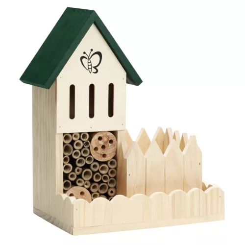 Hotel pentru insecte Navaris, cu ghiveci pentru flori, din lemn si bambus, NAV000025VF001C
