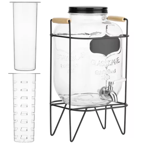 Dozator bauturi Navaris, 5L, robinet inox, cu infuzor fructe si tub de gheata, NAV0000111P003C