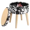 Taburet cu depozitare Navaris, imprimeu cow print, 35x35x42 cm, capac capitonat, alb/negru, plastic
