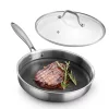 Tigaie mica din inox cu capac din sticla Navaris, 26 cm, pentru prajit si sotat, NAV0000272Y002C
