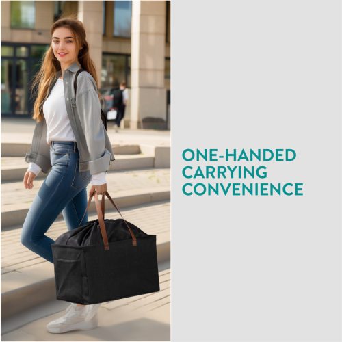 Set 2 cosuri rufe pliabile Navaris, 37 L, manere laterale si snur, 43x31x28 cm, negru, textil