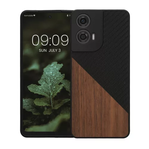 Husa Kwmobile pentru Motorola Moto G24/Moto E14/Moto G04, Maro/Negru, Lemn/Silicon, KWM000022RR001C