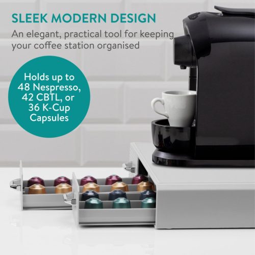 Set suport aparat cafea 3 sertare pentru capsule si organizator 2 sertare pentru consumabile Navaris, gri,  NAV000018GT002C