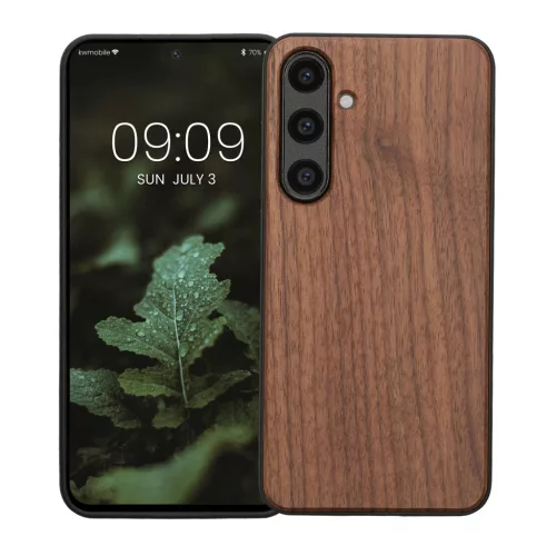 Husa Kwmobile pentru Samsung Galaxy S24 FE, Maro, Lemn/Silicon, KWM000021WK001C