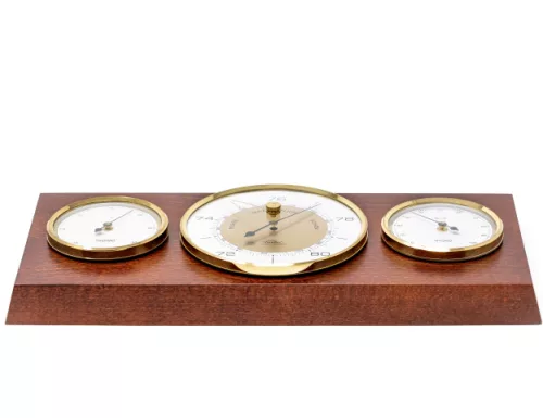 Stație meteo Fischer 9103-22-001, alamă și lemn, 28 x 12 cm, stil clasic