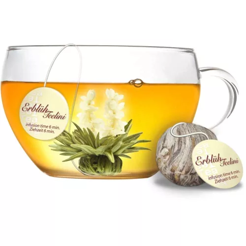 Set cadou ceai infloritor Creano ErbluhTeelini, 12 bile, 4 sortimente, alb, cutie lemn