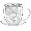 Cana termica XXL Creano, 400 ml, sticla borosilicata, perete dublu, cu farfurioara