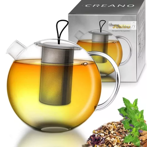 Ceainic din sticla Creano Jumbo, 2 L, cu infuzor din inox si capac