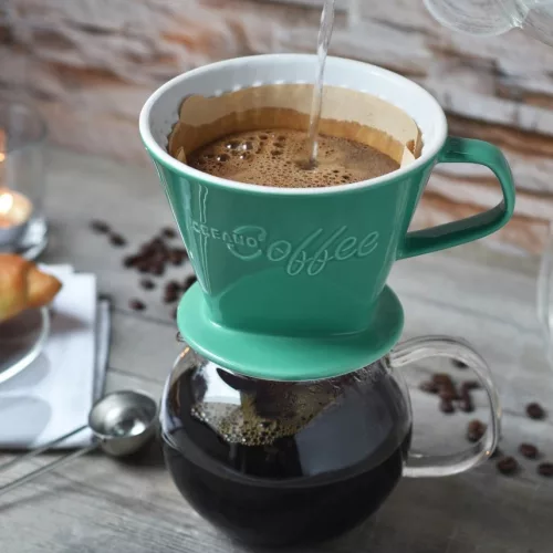 Filtru cafea Creano din portelan, marimea 4, pentru filtre 1x4, baza stabila, verde jad