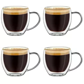   Set 4 cesti espresso termice Creano, 100 ml, sticla borosilicata, perete dublu, model inalt