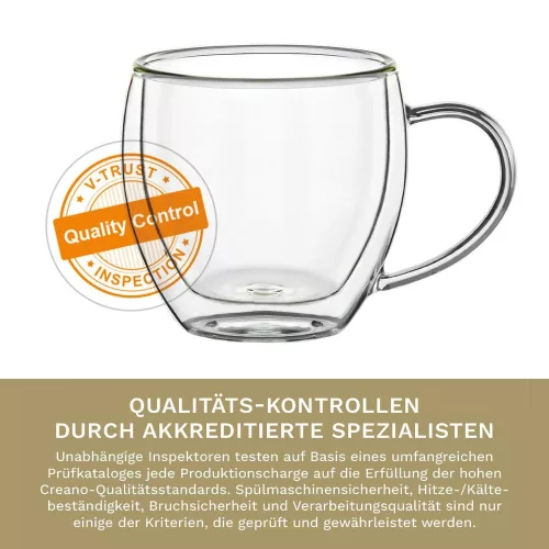 Set 4 cesti espresso termice Creano, 100 ml, sticla borosilicata, perete dublu, model inalt