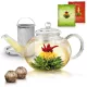 Ceainic din sticla Creano, 1,2 L, cu infuzor din inox, capac si 2 flori de ceai