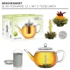 Ceainic din sticla Creano, 1,2 L, cu infuzor din inox, capac si 2 flori de ceai