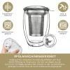 Pahar termic pentru ceai Creano, 400 ml, perete dublu, cu infuzor din inox si capac