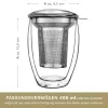 Pahar termic pentru ceai Creano, 400 ml, perete dublu, cu infuzor din inox si capac