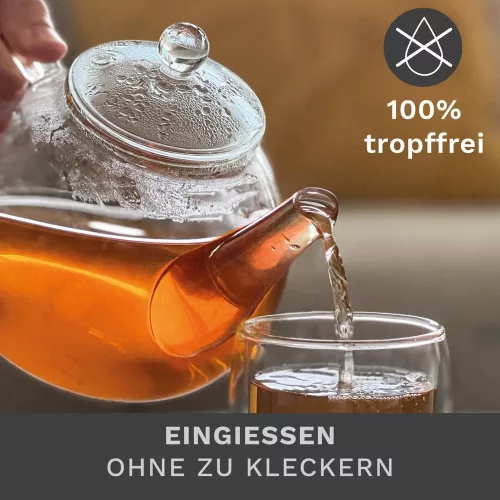 Ceainic din sticla Creano All-in-One, 0,8 L, cu infuzor din inox si capac, anti-picurare