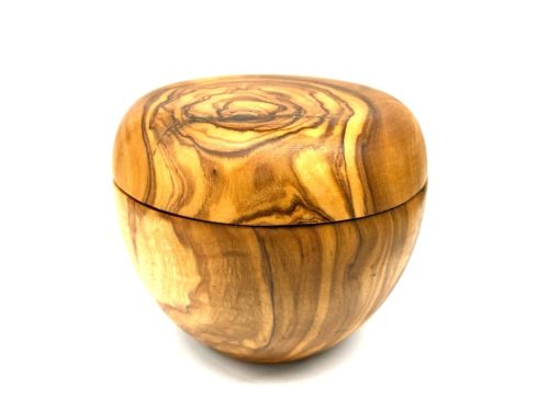 Recipient pentru sare din lemn de maslin cu capac si lopatica, pentru servire la masa