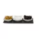 Set servire Rominox Tre Ardesia, 3 boluri ceramica, placa ardezie, aperitive si sosuri