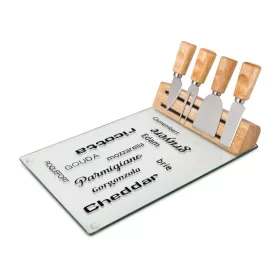   Set branzeturi Rominox Vetro, placa sticla, 4 ustensile inox, suport magnetic, 30 x 20 cm