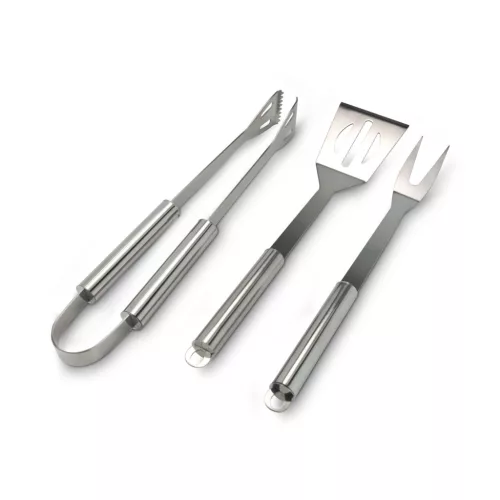 Set gratar Rominox Barbecue, 3 piese, geanta aluminiu, inox, cleste, spatula, furculita