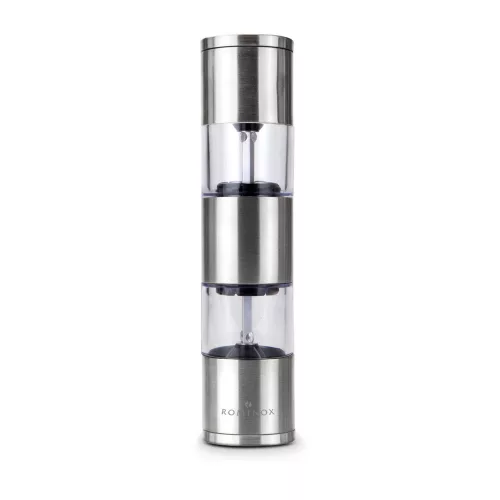 Rasnita dubla Rominox Dumelo, sare si piper, 2 mecanisme ceramice, inox, capace incluse