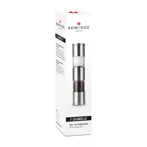 Rasnita dubla Rominox Dumelo, sare si piper, 2 mecanisme ceramice, inox, capace incluse