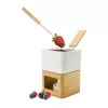 Set fondue ciocolata Rominox Dolce, ceramica, bambus, 4 furculite, suport lumanare, 11 x 15 cm