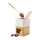 Set fondue ciocolata Rominox Dolce, ceramica, bambus, 4 furculite, suport lumanare, 11 x 15 cm