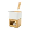 Set fondue ciocolata Rominox Dolce, ceramica, bambus, 4 furculite, suport lumanare, 11 x 15 cm