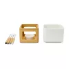 Set fondue ciocolata Rominox Dolce, ceramica, bambus, 4 furculite, suport lumanare, 11 x 15 cm