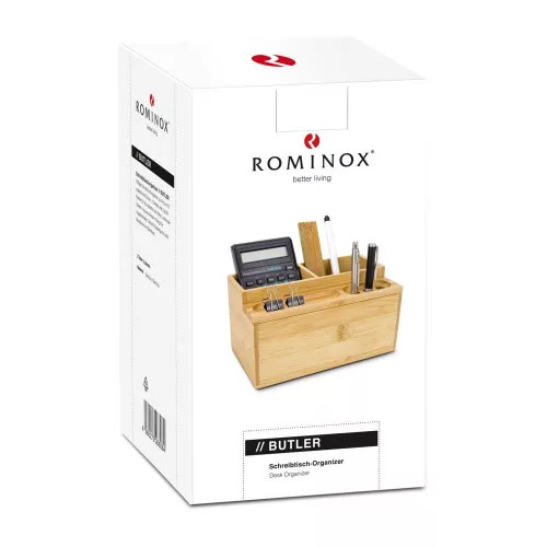 Organizator birou Rominox Butler, bambus, 3 compartimente, tava detasabila, design compact