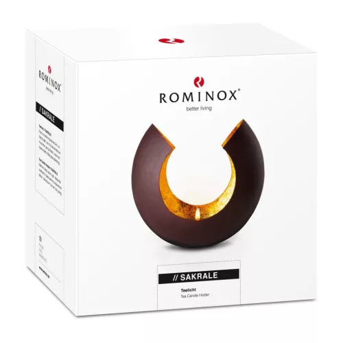 Suport lumanare Rominox Sakrale Large, metal maro/auriu, efect luminos, 18 x 11 x 15 cm