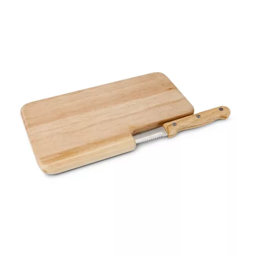 Tocator mic dejun Rominox Cena, lemn, cutit integrat zimtat, pentru snackuri, 23 x 14,5 cm